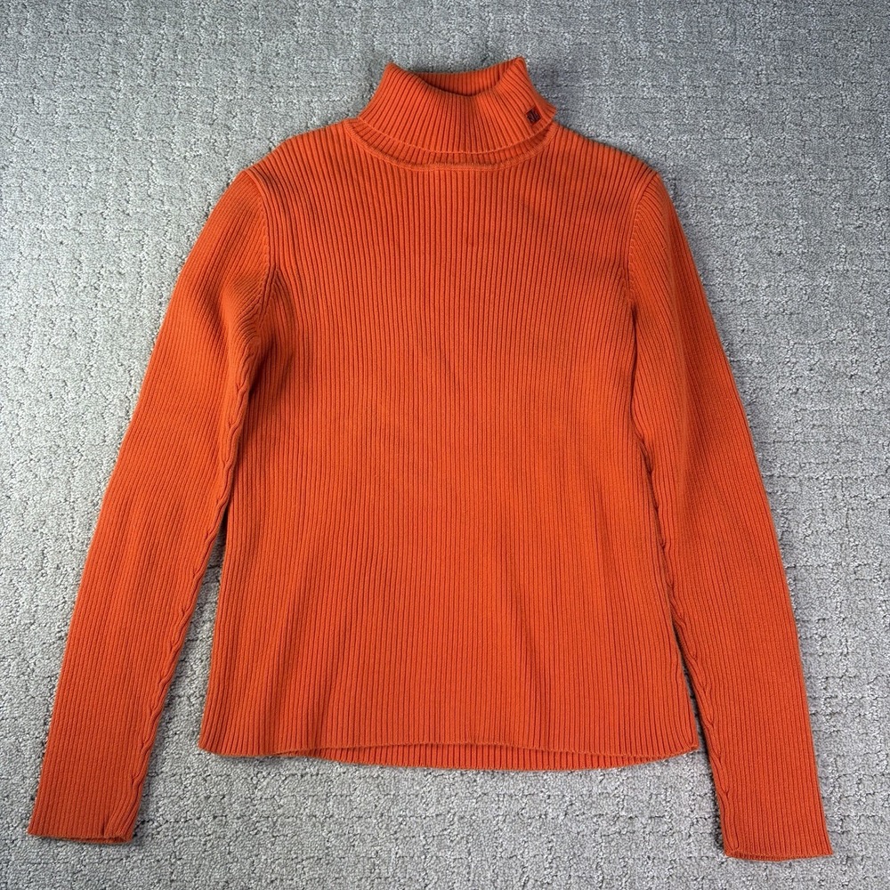 VTG Lauren Ralph Lauren Orange Rib Knit Turtleneck Cotton Sweater M Earth Preppy